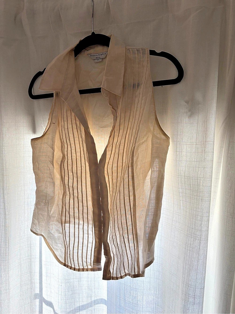 Bianca Nygård Striped Sleeveless Blouse in Cream Petite 8 100% Linen